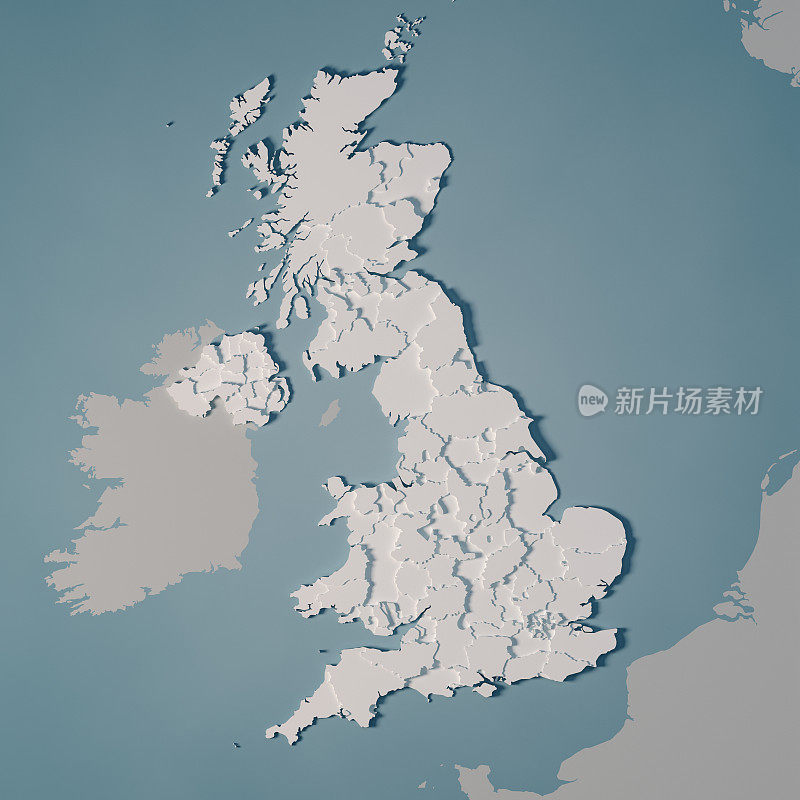 英国国家地图行政区划3D渲染