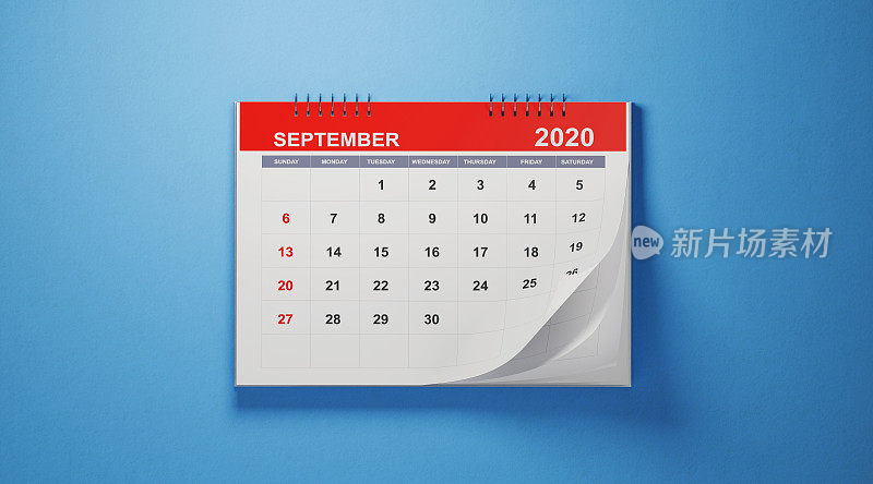 2020年9月蓝色背景日历