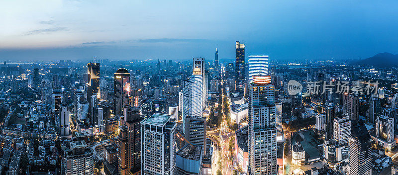 航拍南京新街口城市建筑夜景