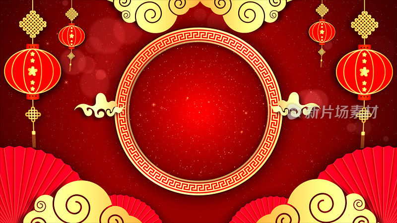 中国新年庆祝背景，金色和红色的粒子为中国装饰经典节日背景。3d渲染
