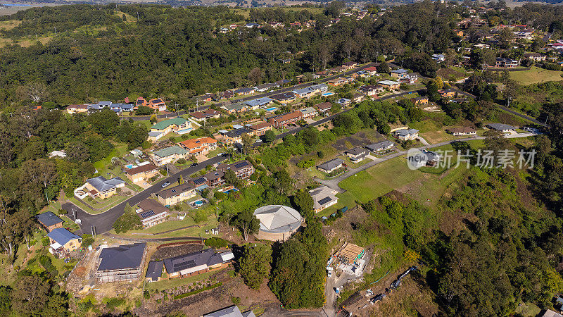 鸟瞰绿树成荫的郊区住宅