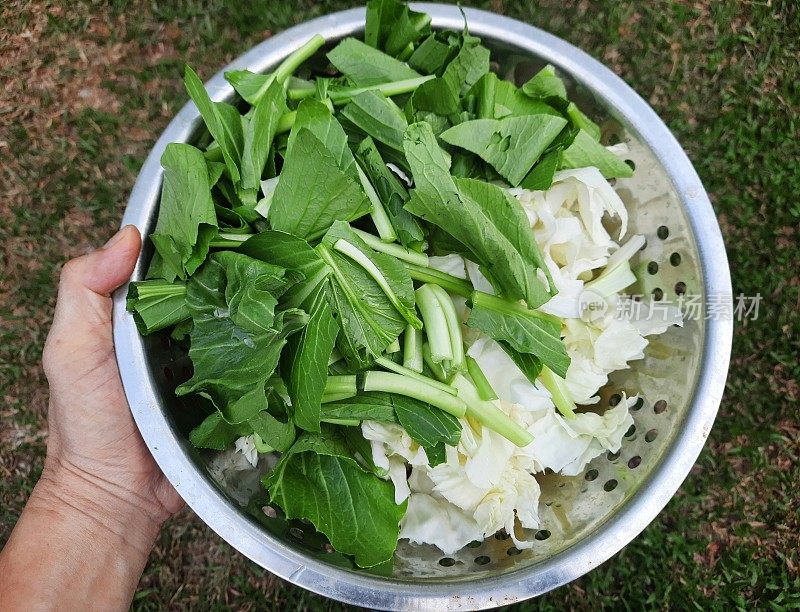 准备好蔬菜放在篮子里煮。