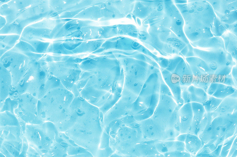 蓝色波浪抽象，自然波纹和气泡纹理，凝胶皂，背景摄影