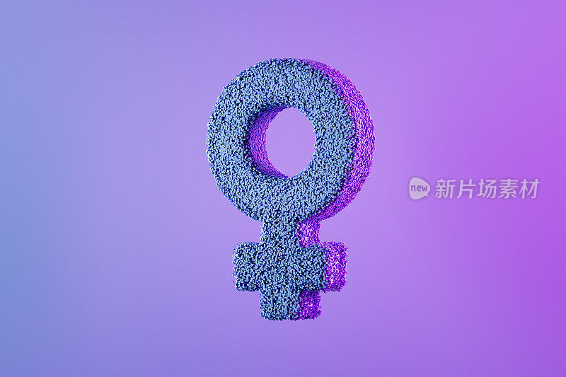 3月8日妇女节，霓虹灯背景上带有粒子的女性符号