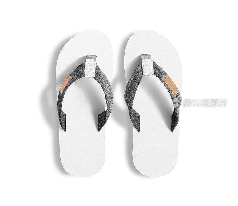 一双空白的白色拖鞋，设计模型，裁剪路径。