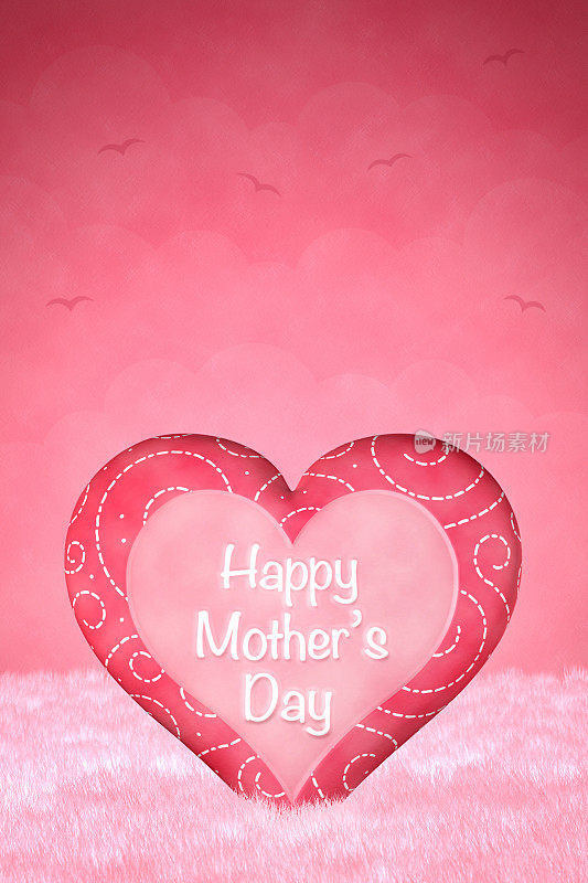 可爱的心，上面写着“母亲节快乐”，粉红色的背景