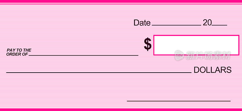 粉红色空白支票可以打印任何尺寸