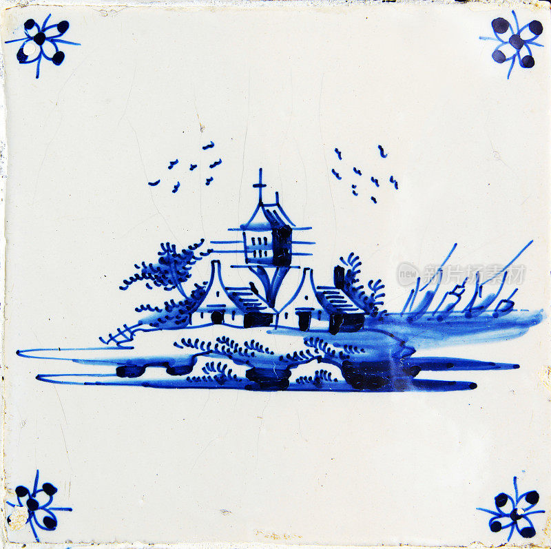 古董代尔夫特蓝瓷砖