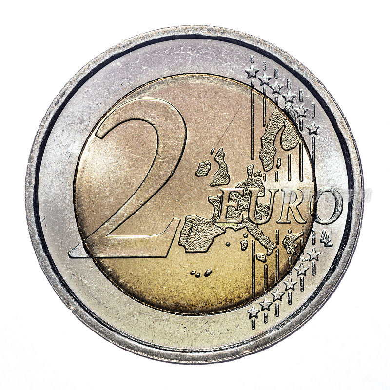 2枚孤立的白色欧元硬币(2002年)