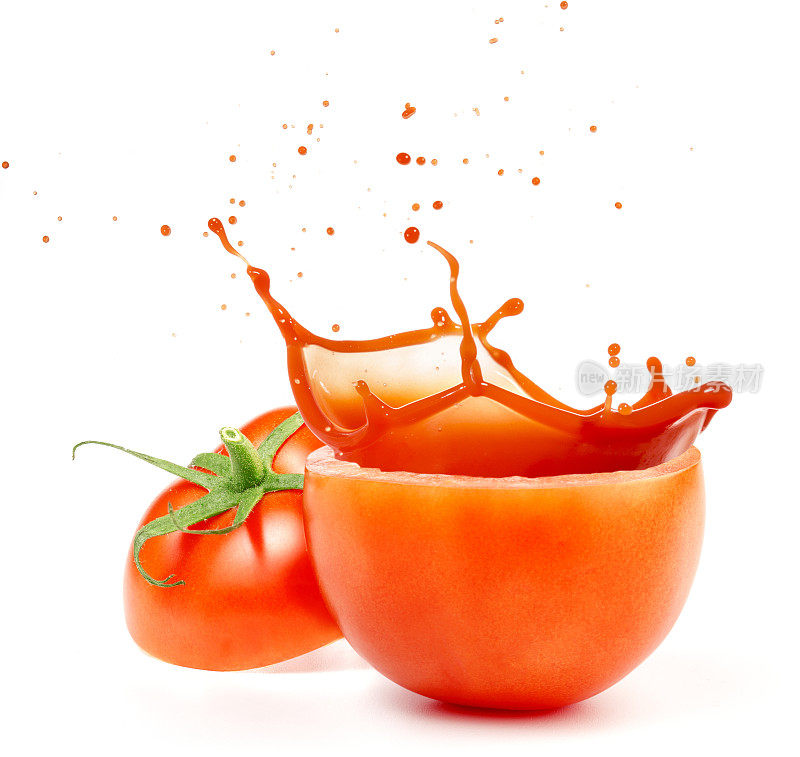 溅出的番茄汁孤立在白色背景