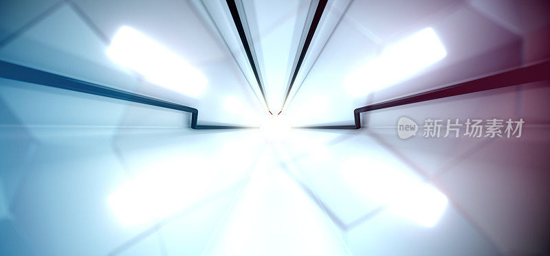 科幻技术隧道与明亮的灯光