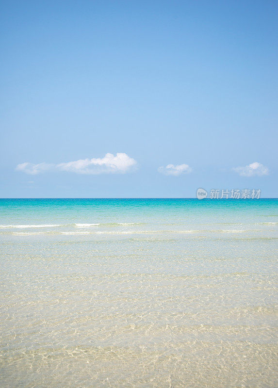 从田园诗般的热带海滩眺望大海。