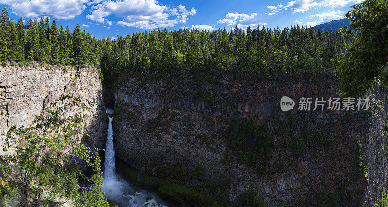 位于加拿大不列颠哥伦比亚省落基山脉的威尔斯格雷省公园的斯帕瓦特河瀑布全景