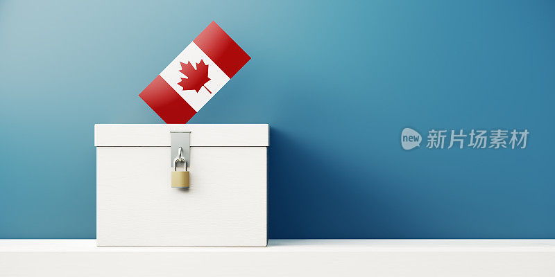 蓝墙前的投票箱和加拿大国旗纹理投票