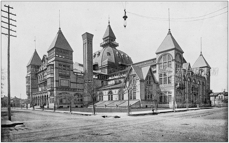 威斯康星州密尔沃基市的古董黑白照片:博览会大楼