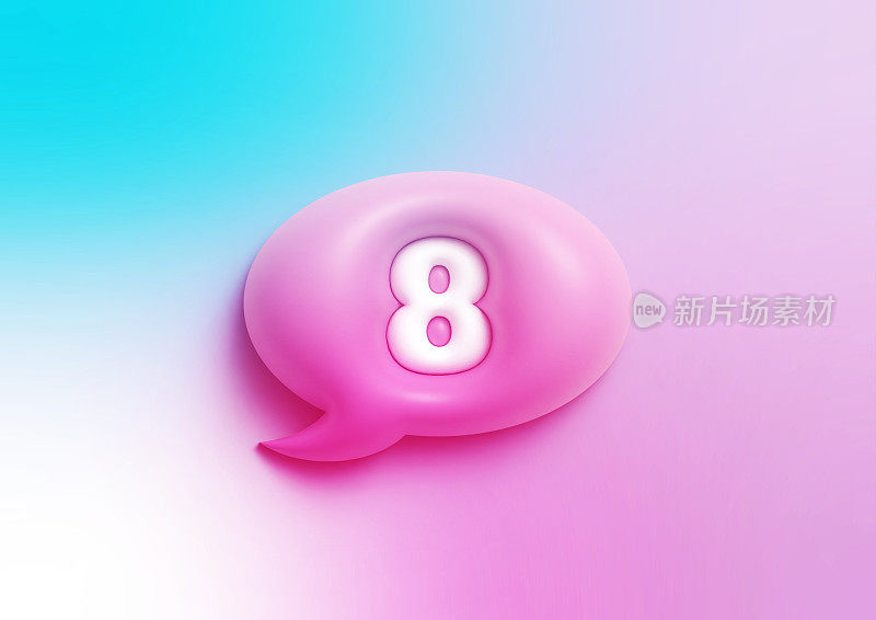 8号写好的圆形粉色演讲气泡坐在彩色的背景上