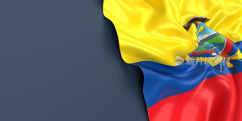 厄瓜多尔国旗在蓝灰色的地面上飘扬