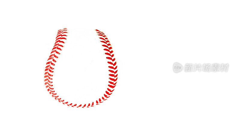 白色上的一个棒球特写。棒球上有红色条纹。