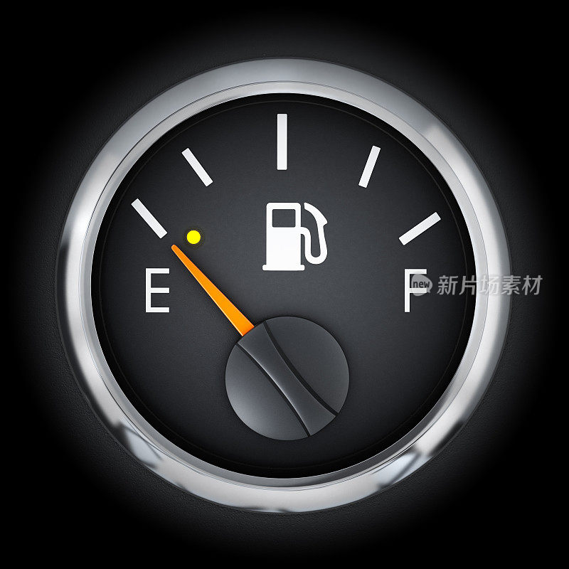 油表指针为E，指示车油箱空