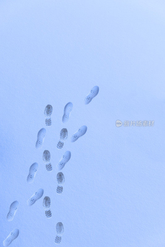 高角度的脚印在雪