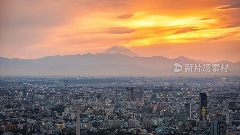 东京富士山城市风景日落全景日本