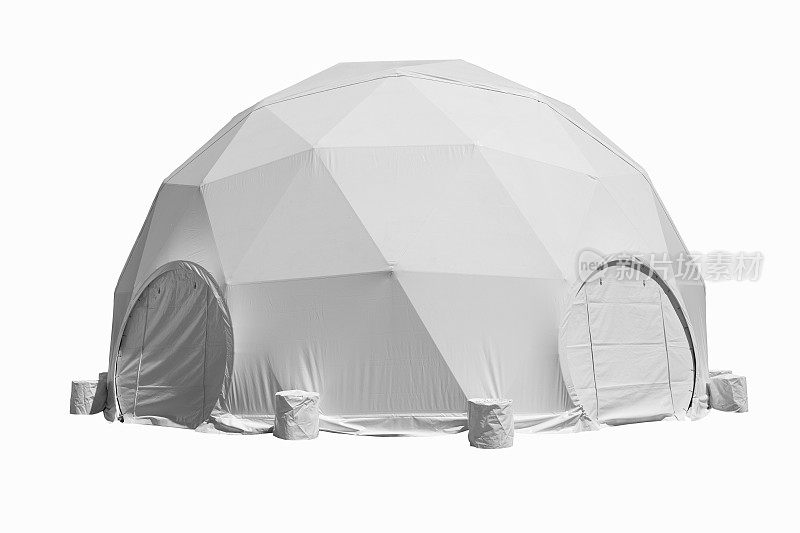 空间基础结构，白色背景上白色圆形塑料帐篷