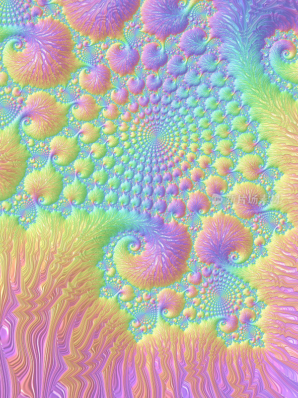 珊瑚礁多彩鹦鹉螺贝壳海漩涡图案粉彩彩虹扇贝海马可爱卷曲生长新生命曼荼罗鹦鹉螺化石对称形状纹理棱镜波条纹背景分形艺术