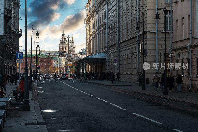 日落时分的莫斯科城市风光