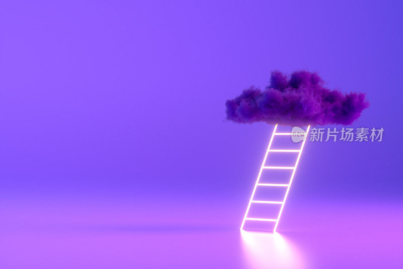 霓虹灯楼梯云在紫色的背景