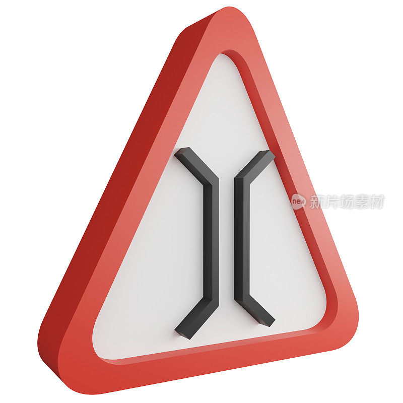 3D渲染窄桥标志图标孤立在白色背景，红色强制标志