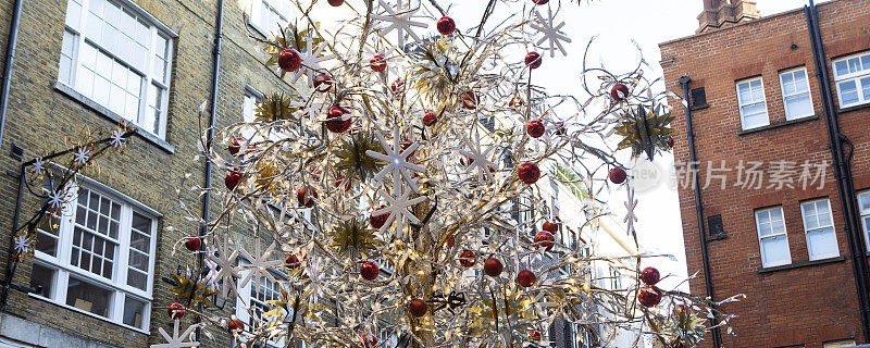 伦敦街道上装饰的圣诞树