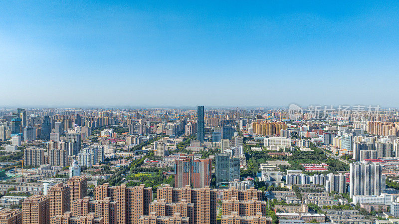 中国河北省石家庄市雨花区和民新河全景航拍