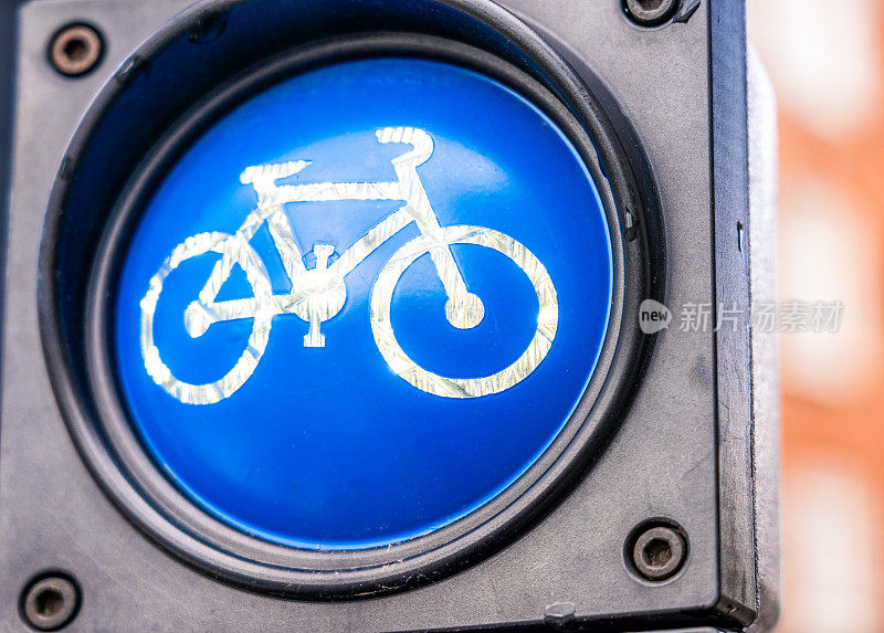 蓝色自行车交通信号灯
