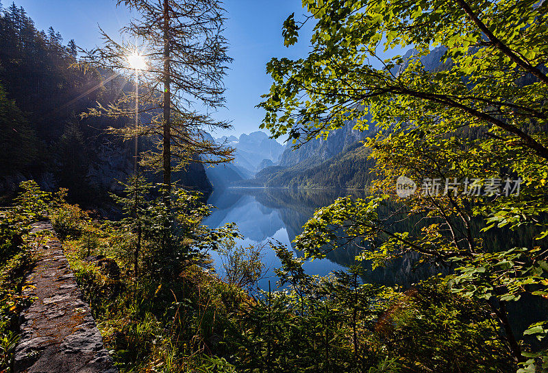 晴朗的早晨，在奥地利萨尔茨卡默古特的戈索湖(戈索湖)