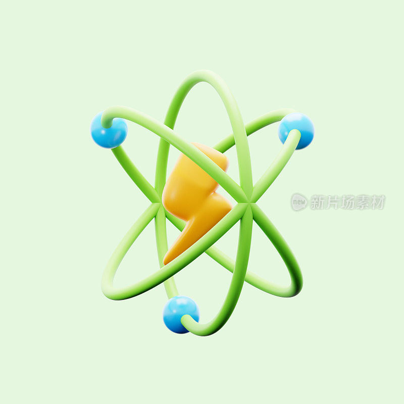 可再生能源与电闪电原子轨道圆符号为未来的电力三维图标说明