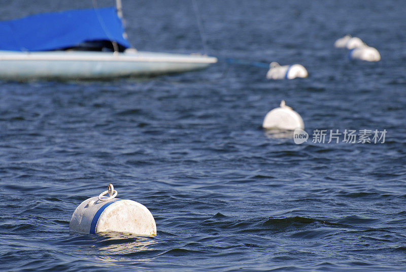 已锚定的浮标和帆船