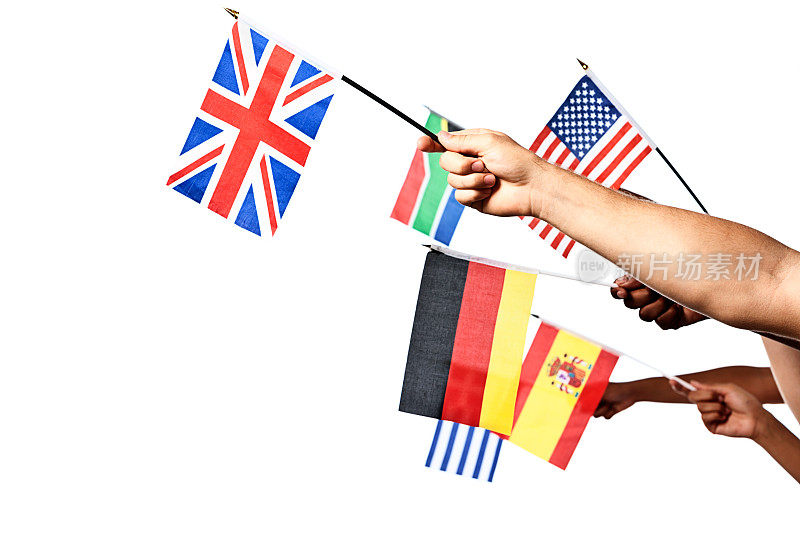 西班牙、英国、希腊、南非、德国和美国的国旗