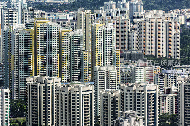 鸟瞰图拥挤的新加坡高层公寓摩天楼
