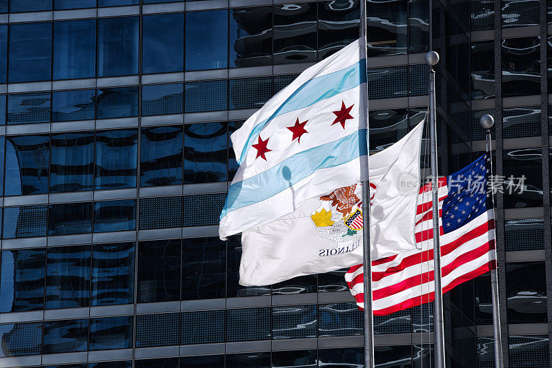 芝加哥、伊利诺斯州和美国国旗