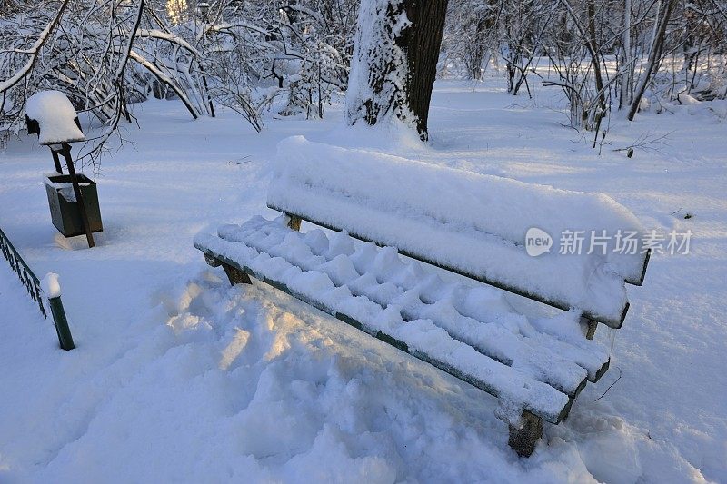 大雪覆盖长凳