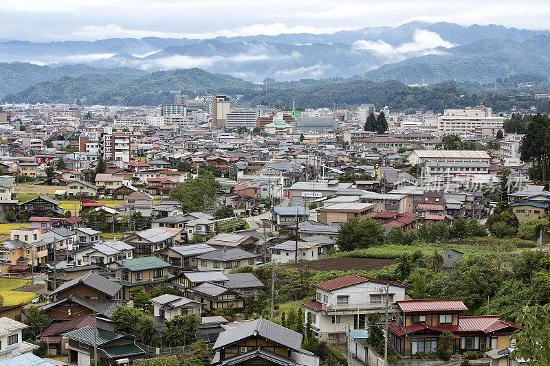 高山城市景观，鸟瞰图，日本