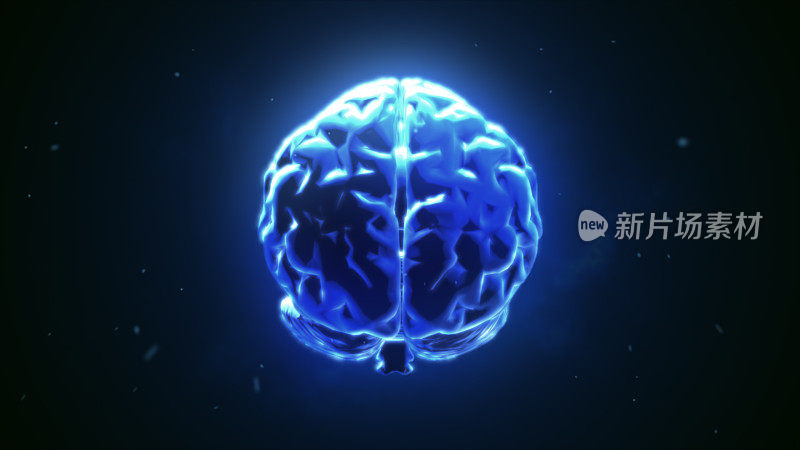 巨大的大脑在蓝色3d插图中跳动