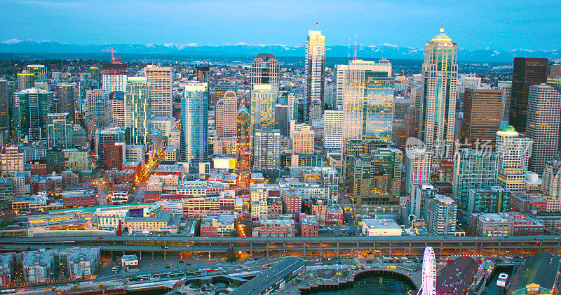 西雅图派克街鸟瞰图市区天际线建筑