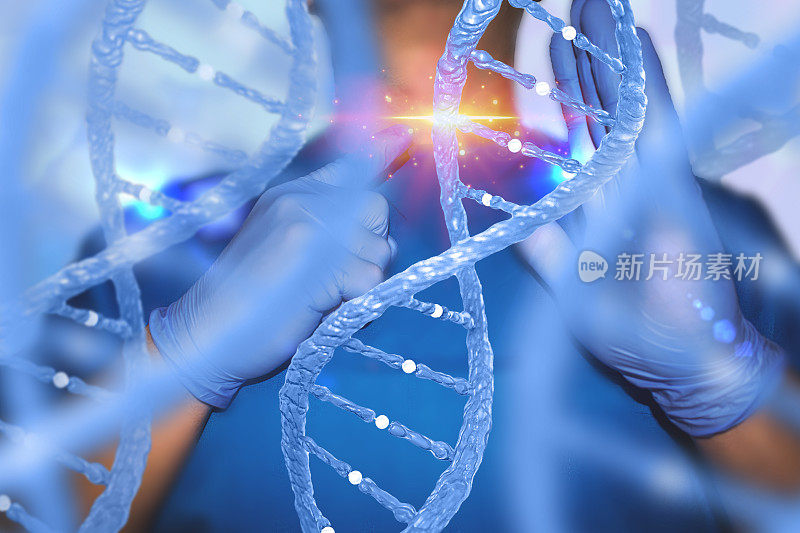 基因编辑基因治疗概念与护士和DNA实验室技术员医学