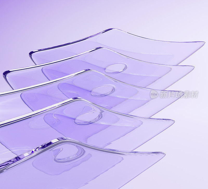 抽象3d紫色背景壁纸与玻璃层的效果。水晶透明全息渐变版，边缘锐利，几何形状排列，呈现动感设计元素