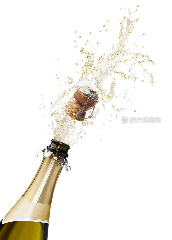 香槟瓶塞噼啪作响，溅起水花