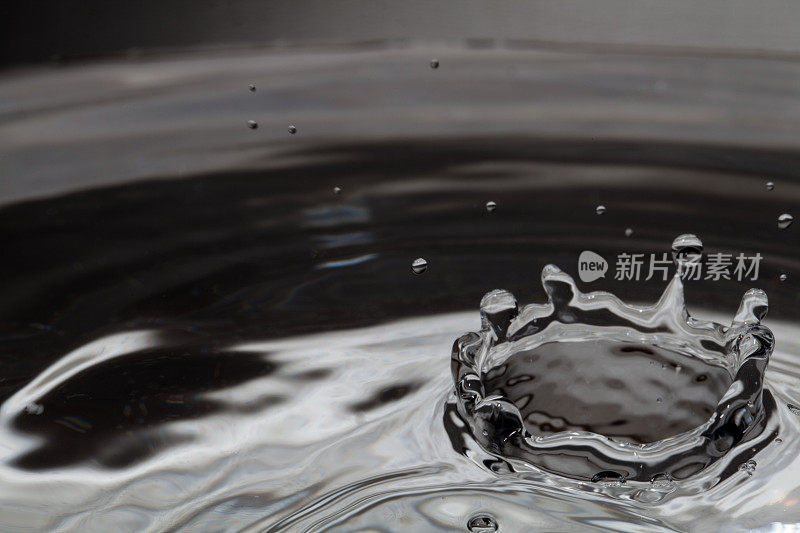 水滴在水中飞溅的特写镜头