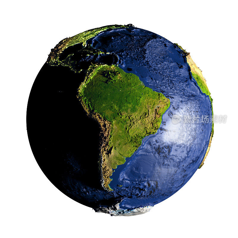 南美洲在地球上孤立于白色之上