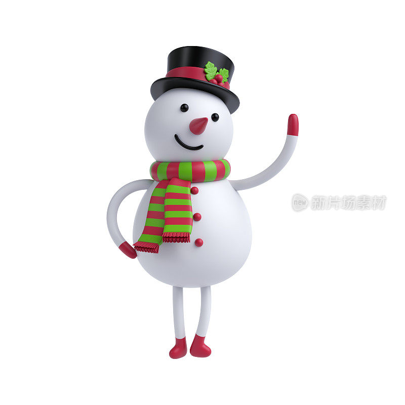 3d渲染，3d插图，可爱的卡通雪人孤立在白色的背景，圣诞贺卡，节日玩具