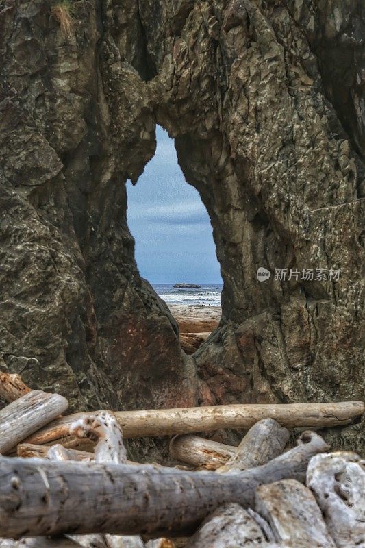 红宝石海滩，侵蚀石拱，奥林匹克国家公园，浮木，华盛顿